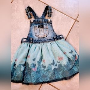 JORDACHE BABY GIRL INFANT TODDLER DENIM JEAN BIB OVERALL TULLE SKIRT